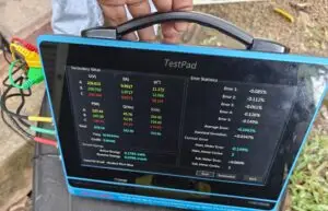 Energy Meter Calibration Services By Vibhawa Consultants 6 Vibhawa Consultants using TestPad calibrator for electric energy meter performance verification.