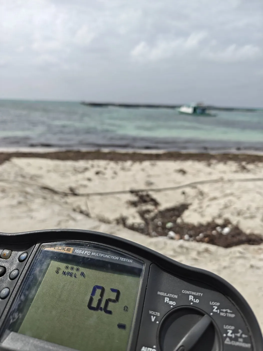 Earth resistance test on a beach at a Maldives island resort