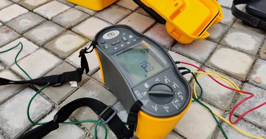 Calibrated multifunction tester set up for an electrical safety audit in Sri Lanka
