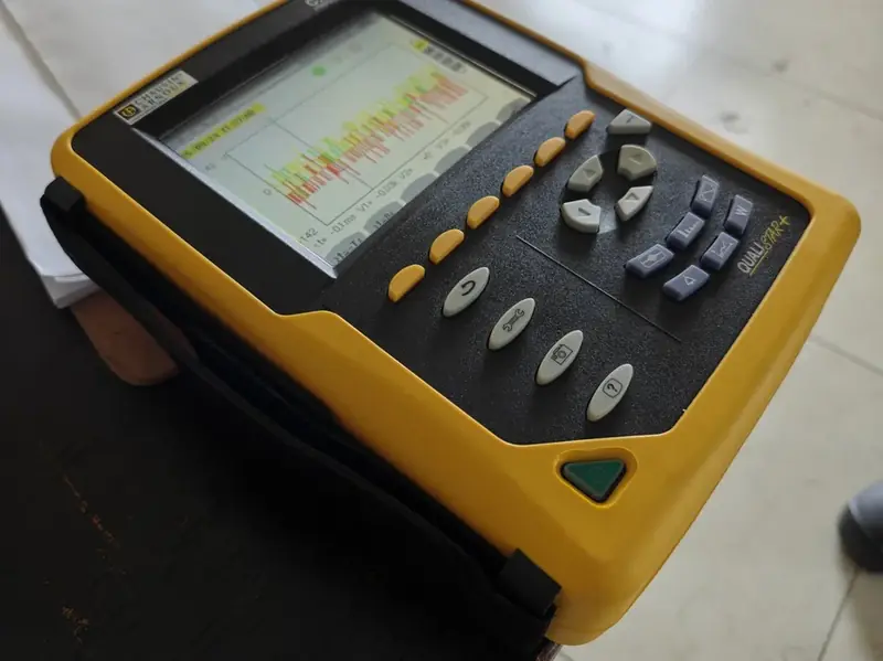 Chauvin Arnoux C.A 8333 power quality analyser displaying a recorded harmonic and transient trace